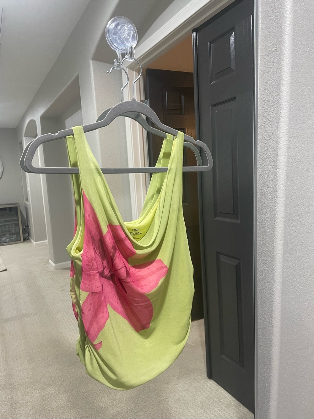 Pink Republic Lime Green Cowl Neck Tank with Pink Floral Print